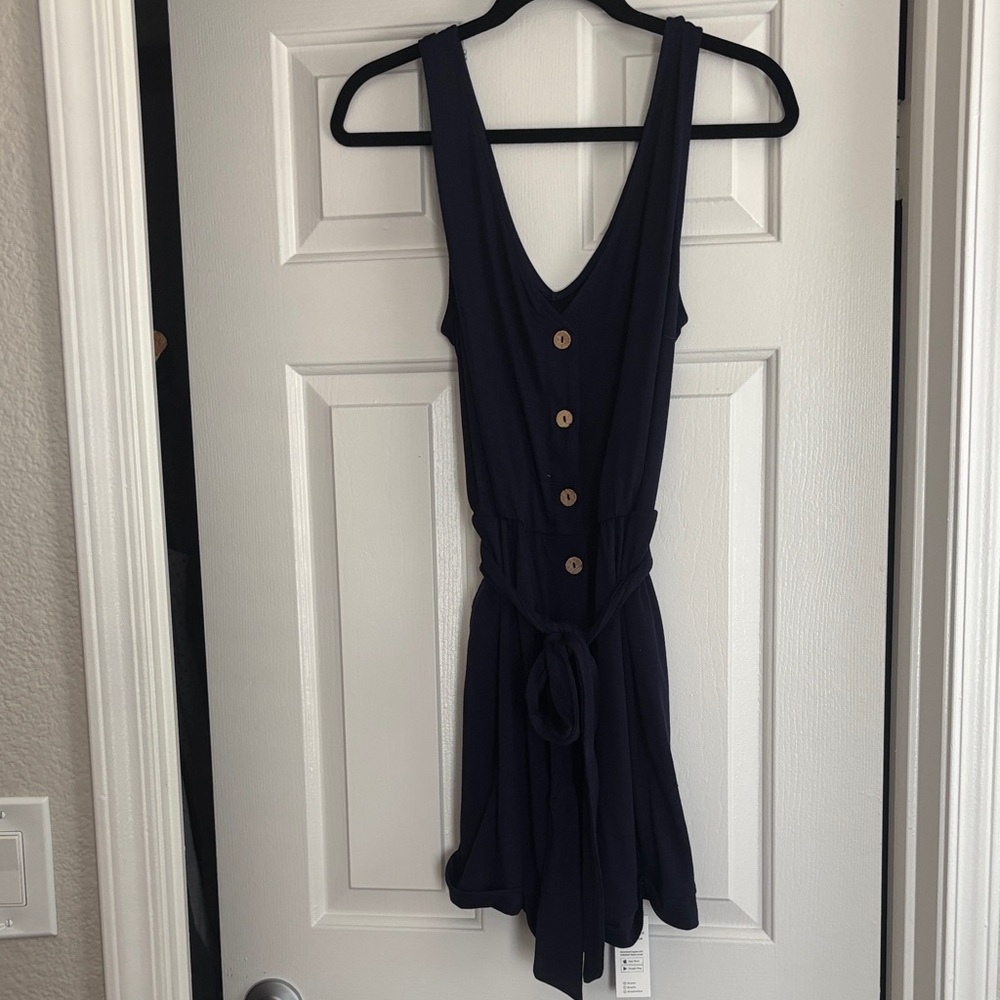Cupshe Navy Romper with Button Detail